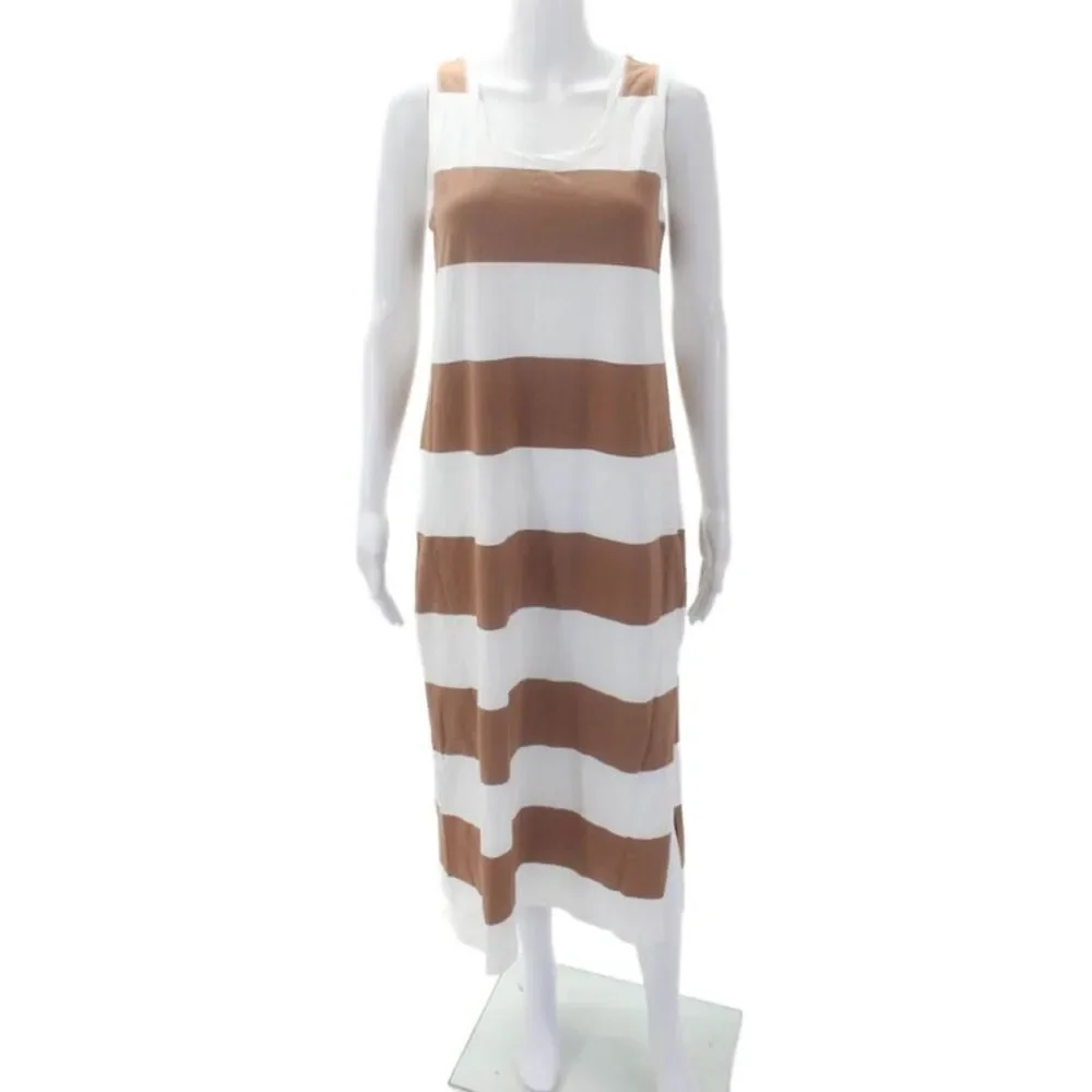 Z Supply Womens Cotton Striped Round Neck Sleeveless Maxi Dress Brown Size S